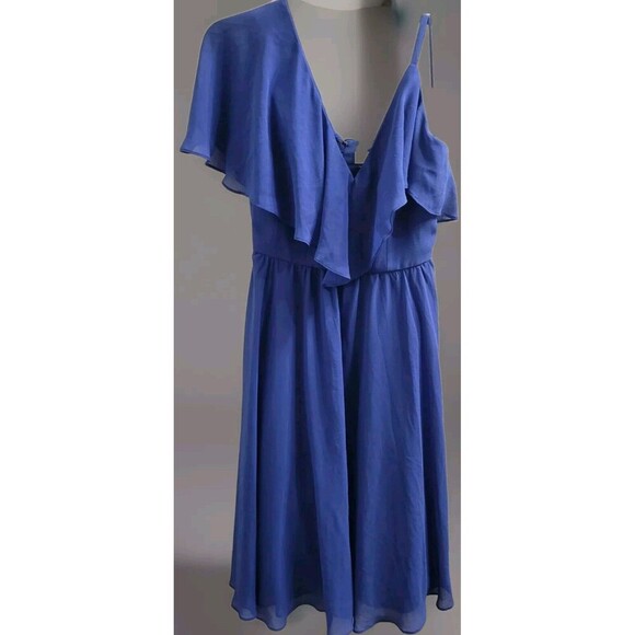 Dress The Population Claudia Midi Ruffle-Trim Dress in Sapphire Size XS - Picture 1 of 9
